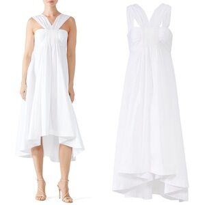 Teija Smocked Drape A-Line Cotton Dress Size 8 Crisp White